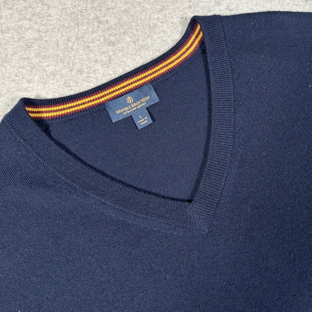 Brooks Brothers Sweater Vest Mens L Blue Merino Wool Preppy Academia‎ Business